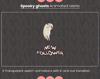 Twitch Stream animated alerts ・ Spooky ghost appearing moving up  ・  In and out transition  ・  Donation,follower,subscriber,cheer,host,raid