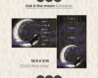 Black Cat Moon DUAL Schedule Template, Twitch, tik tok, reels