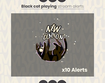 10 Animated Halloween Black Cat Stream Alerts, Spooky Kitty Overlay (WebM, GIF)