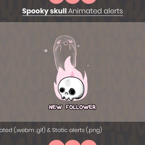 Twitch Stream alerts ・ Animated spooky cute skull fire and ghost  ・  Donation, follower, subscriber, cheer, host, raid