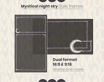 DUAL Webcam and Game Overlay Frames ・ Mystical night sky ・ Twitch, Tik tok, OBS streaming ・