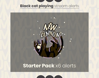 Animated Black Cat Stream Alerts | Twitch, Kick, YouTube Overlay (WebM, GIF)