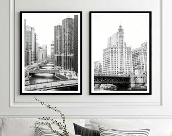 Chicago Riverwalk Druck | Schwarz Weiss Städte Fotografie