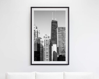 Fotografía impresa de arquitectura de Chicago / Horizonte en blanco y negro (Descarga digital)