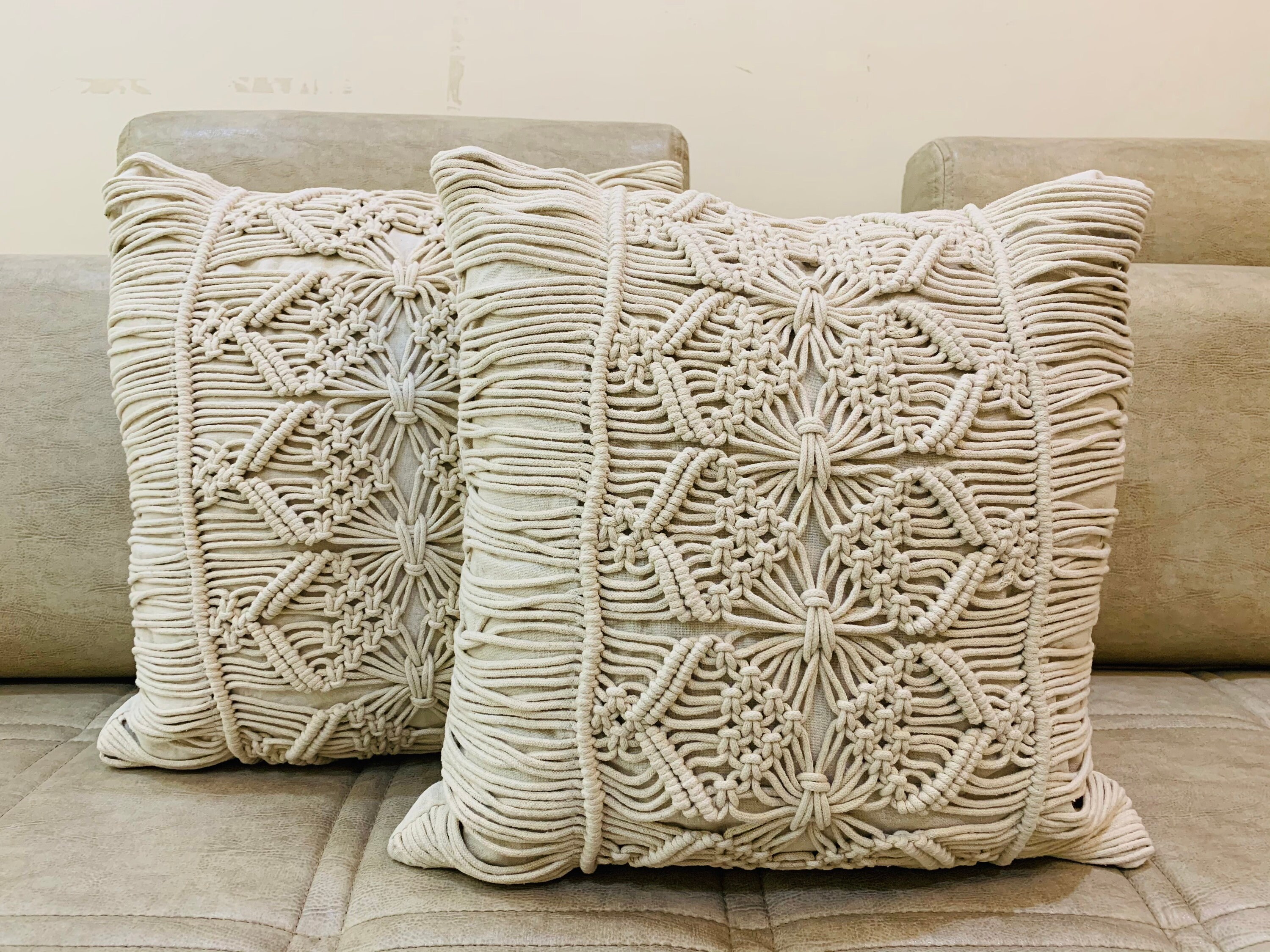Macrame throw pillow cover hand knotted Boho Cushion Cover Etsy