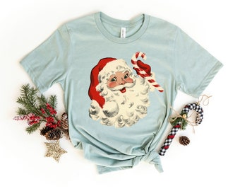 Retro Vintage Santa Tee, Vintage Graphic Tee, Graphic Tee, Clothing, Tees and Tops, Merry Christmas Shirt, Santa Tee, Classic Christmas