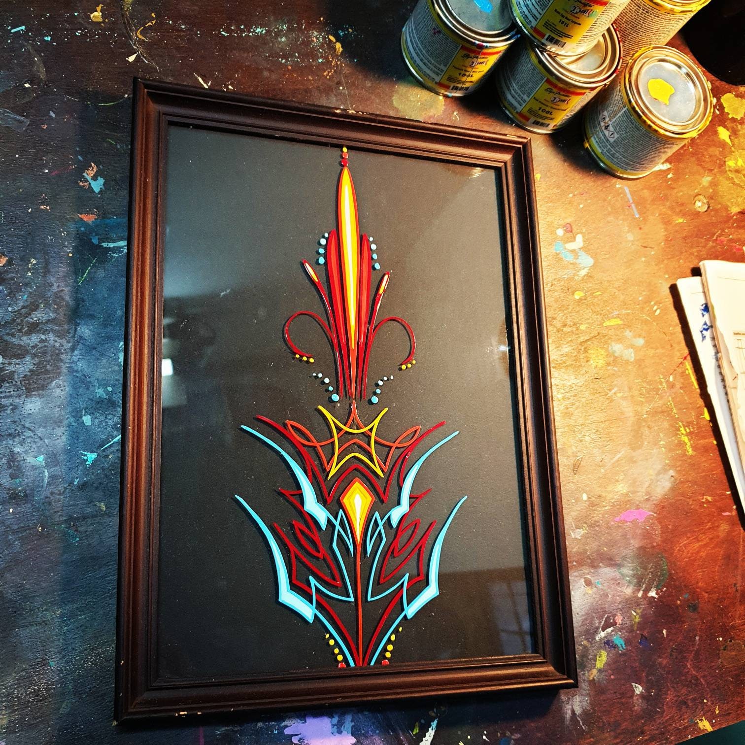 Hand pinstriped panel. Pinstriping with frame Etsy