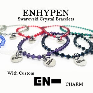 ENHYPEN bracelet Swarovski crystal beads and custom charm mic colors Size 7&quot; ENGENE - Read Description for all Info