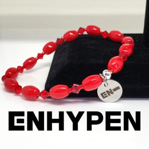 Enhypen Sweet Venom Vintage and Swarovski bead bracelet with custom logo charm, Size 6.5&quot; - Please read item details