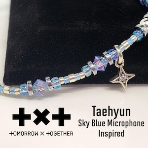TXT Taehyun Sky Blue Microphone Inspired Swarovski Crystal and Japanese Seed Bead Bracelet 6.75” - PLEASE read item details Choi Soobin