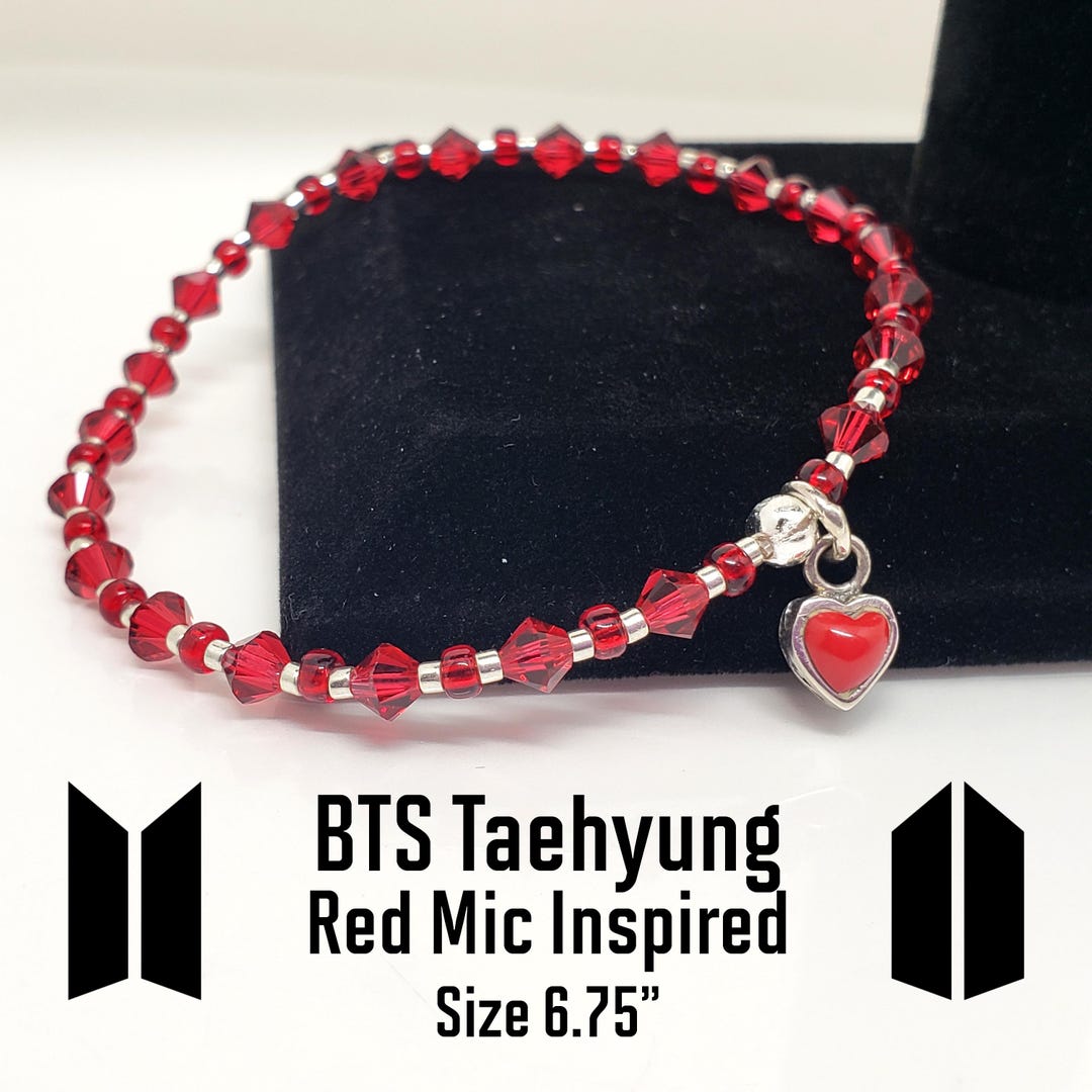BTS V Taehyung Bracelet Inspired by Red Mic Swarovski Crystals