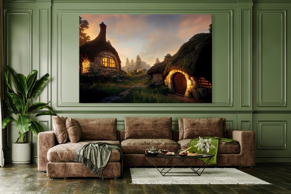 Hobbit-inspired Homes: Unique Handcrafted Home Decor Hobbiton Village Wall  Canvas Home Wall Canvas Decor Set of Panels Set of Prints 