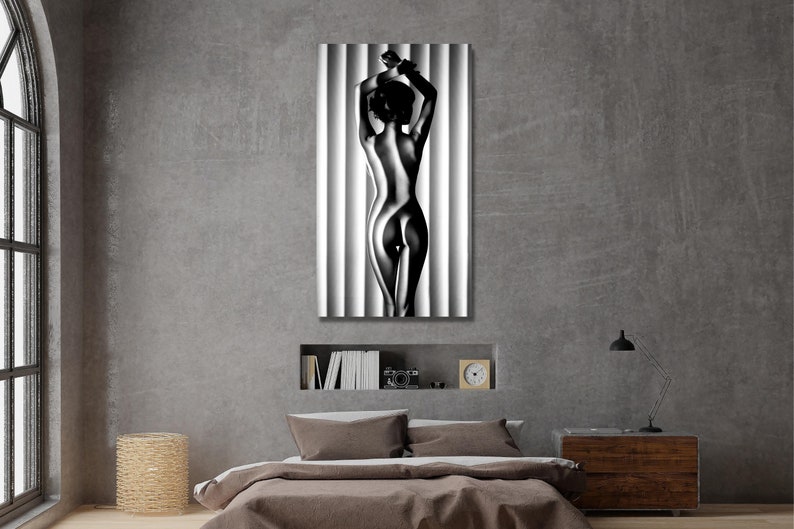Nude Sexy Woman, Black and White Canvas Printed, Framed Canvas Ready to