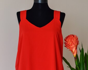 cotton ruffle shoulder light red stripes thin flutter sleeve v neck Vintage summer blouse sleeveless