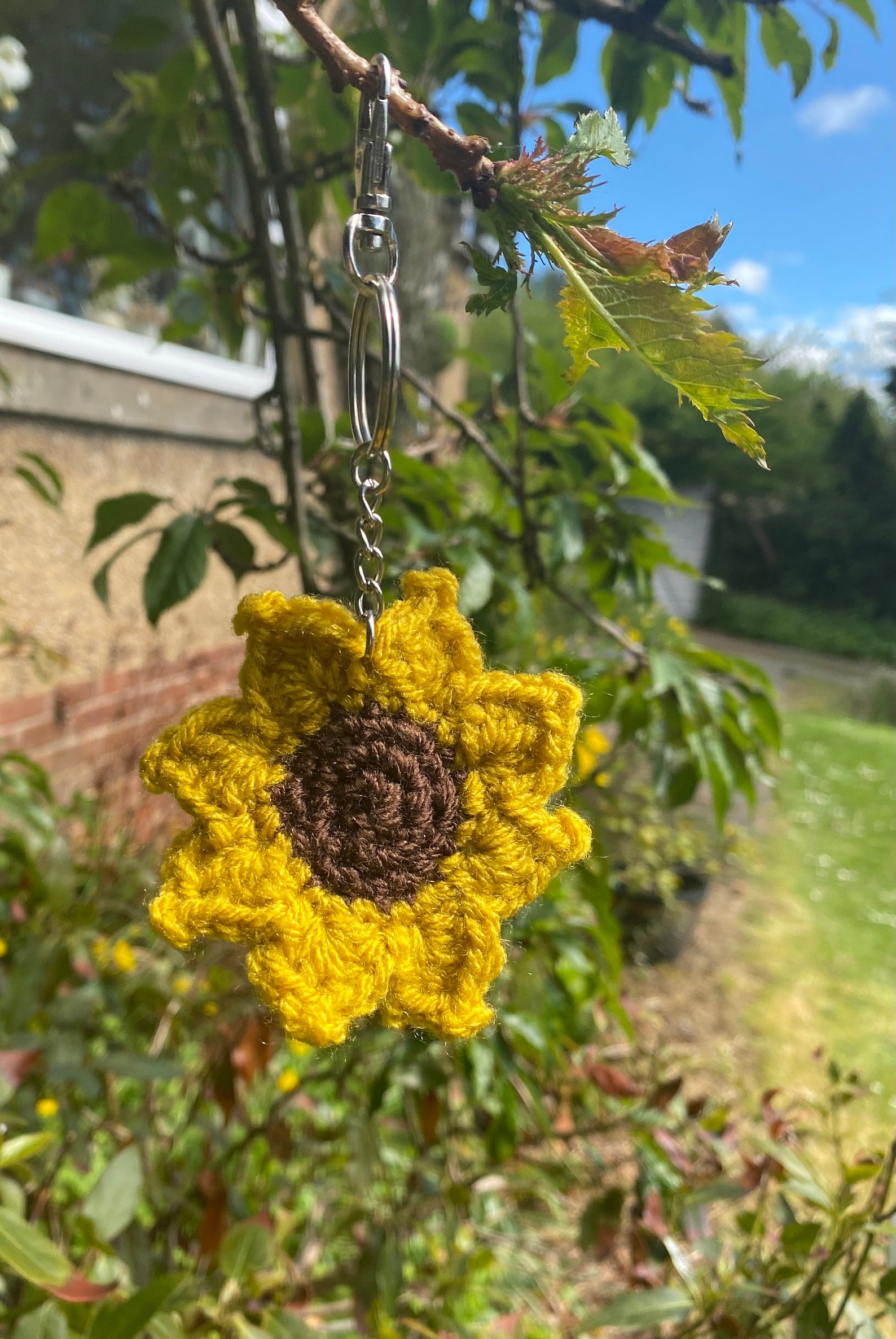 Sunflower Keychain Crochet Sunflower Crochet Keyring Etsy