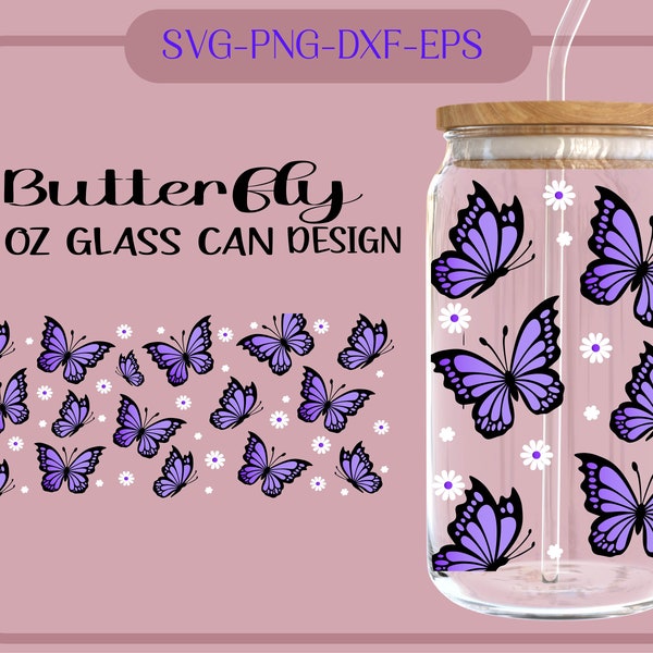 Butterflies libbey can Glass drap 16oz, butterfly svg png dxf eps, Coffee Glass svg, cut file digital instant download Cricut silhouette