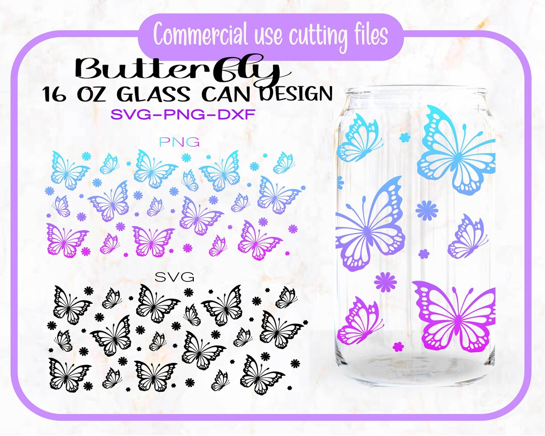 Butterfly Glass Can Svg, 16OZ Glass Can Full Wrap Svg, Butterflies Svg ...