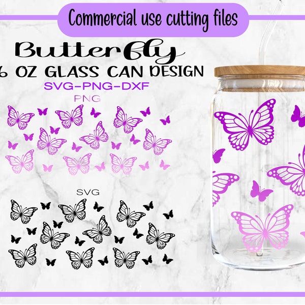 Butterfly Glass Can Svg, 16OZ Glass Can Full Wrap Svg, Butterflies Svg, Graduation Svg, Animal Svg, Svg, Png, Cricut Files