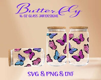 16oz Butterfly Libbey Glass Can Svg, Glass Can Full Wrap Svg ...