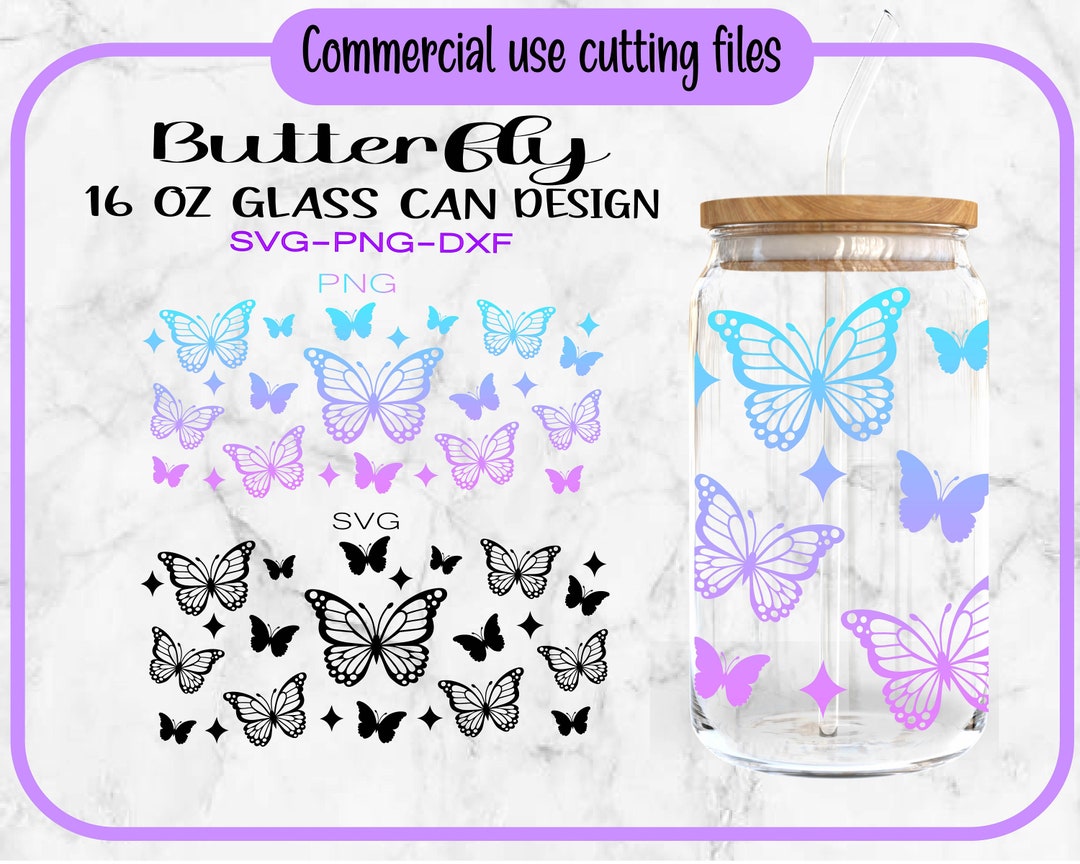 Butterfly Glass Can Svg, 16OZ Glass Can Full Wrap Svg, Butterflies Svg ...