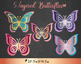 Fjärils-SVG, 3D-fjärils-svg, fjärilsmall, kommersiellt bruk, utskrivbara fjärilar, lager av fjärilspaket Cricut SVG-filer
