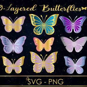 Schmetterling SVG, 3D Schmetterling svg, Schmetterling Vorlage, kommerzielle Nutzung, druckbare Schmetterlinge, Layered Schmetterling Bundle Cricut SVG-Dateien