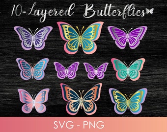 Fjärils-SVG, 3D-fjärils-svg, fjärilsmall, kommersiellt bruk, utskrivbara fjärilar, lager av fjärilspaket Cricut SVG-filer