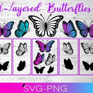 Schmetterlings-Svg, Schmetterlings-Svg-Bundle, geschichtetes Schmetterlings-Bundle Cricut SVG-Dateien, Schmetterlinge, Schmetterling Svg für Cricut, Schmetterling Clipart