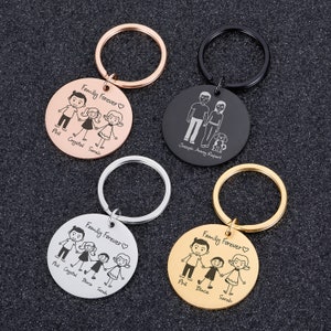 Family Cartoon Keychain, Name and Cartoon Character Key Chain for Gifting. Custom Personalized Gift for Men, Women, Husband and Wife
