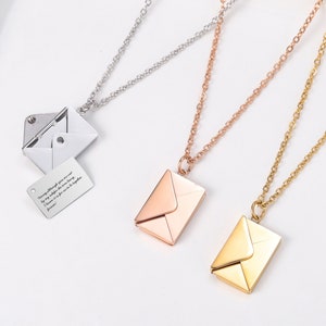 Umschlag Anhänger Halskette für Frauen, Kleine Liebesnotiz, individuelles Foto, minimalistisches Geschenk für Sie, Gold, Rosegold und Silber Wahl.