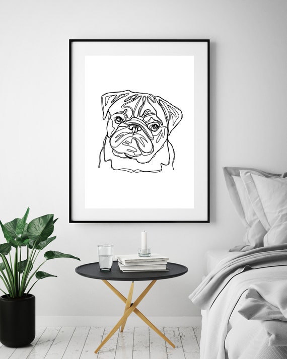 Minimalistic Dog One Line Art Drawing PUG Dog Pet Print | Etsy
