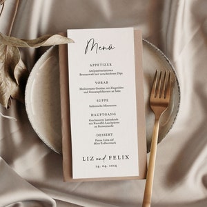 EDITIERBARE Menükarte Getränkekarte zur Hochzeit Elin, Template zum Ausdrucken