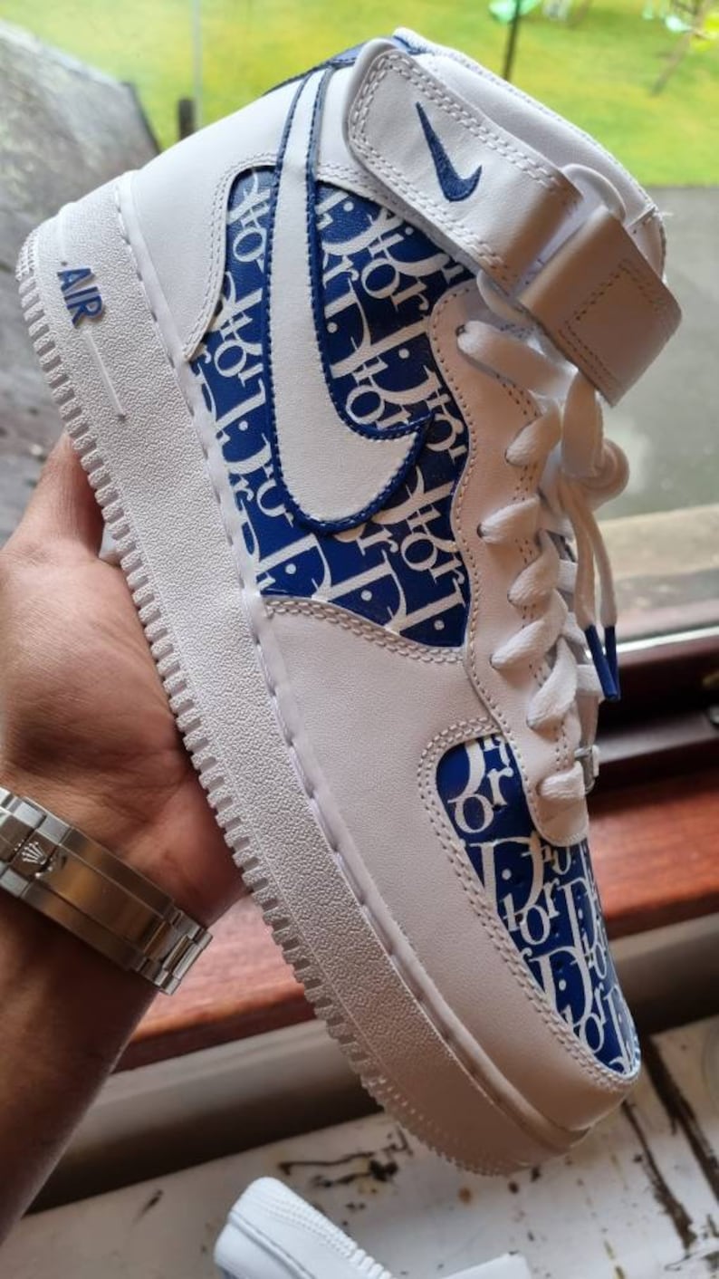 Men's Nike Air Force 1 Mids Blue Dior | Etsy