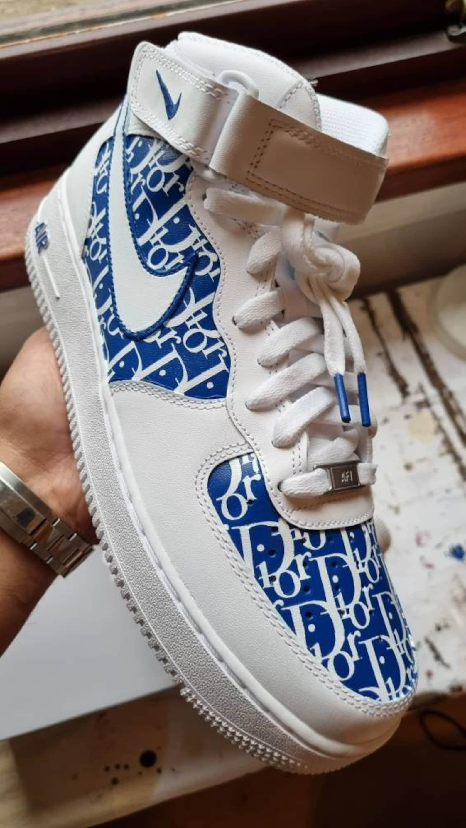 Men's Nike Air Force 1 Mids Blue Dior | Etsy