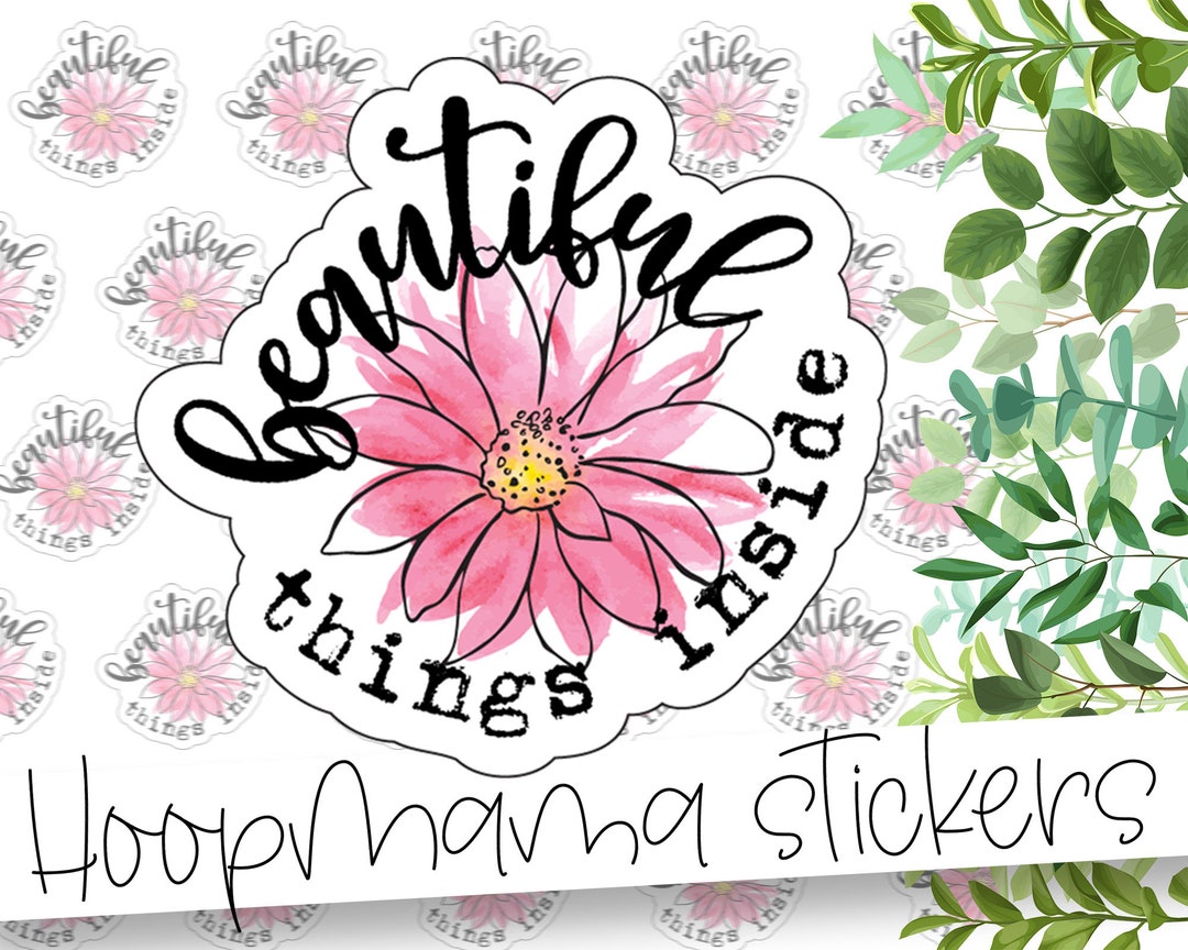 Beautiful Things Inside - Packaging Sticker - Pink Flower Branding ...