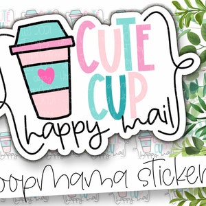 Schattige cup happy mail verpakking stickers - grote 2 inch sticker voor kleine winkels - winkel kleine stickers - 24 sticker vel