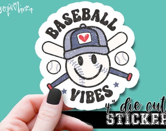 Baseball Vibes - Sports Laptop & Waterbottle Tumbler 4 Inch Decal - Vinyl Waterproof Sticker