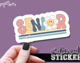 Senior With A Flower - Teacher Laptop or Waterbottle Tumbler 4 Inch Decal - Vinyl Waterproof Sticker