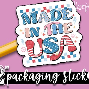 Made In The USA - Thank You Packaging stickers - Large 2 Inch Branding Sticker For Small Shops - Shop Small Stickers - 24 Sticker Sheet