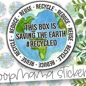 Diese Box rettet die Erde - Recycling-Box-Verpackung Aufkleber - große 2" Branding Aufkleber für kleine Geschäfte - 24 Aufkleber Blatt