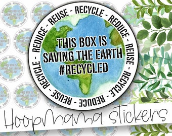 Questa scatola sta salvando la terra - adesivi per imballaggi in scatola riciclata - Grande adesivo di branding da 2" per piccoli negozi - foglio adesivo 24
