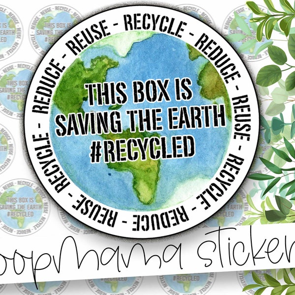 This Box Is Saving The Earth - Recycled Box Packaging Stickers - Large 2" Branding Sticker For Small Shops - 24 Sticker Sheet