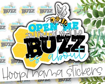 Open Me And Find Out What The BUZZ Is About -  Bee Packaging Stickers - Large 2 Inch Branding Sticker For Small Shops