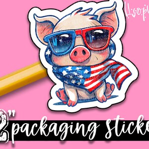 Patriot Piggy - Autocollants d'emballage Patriotic 4th Of July Gnomes - Grand autocollant de marque de 2 pouces pour les petits magasins