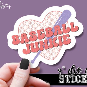 Baseball Junkie - Funny Sports Laptop & Waterbottle Tumbler 4 Inch Decal - Vinyl Waterproof Sticker