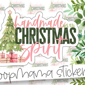 Handgemacht mit Weihnachtsstimmung - Weihnachtsbaum Verpackung Aufkleber - Große 2 Zoll Branding Sticker für kleine Läden - Shop Kleine Sticker