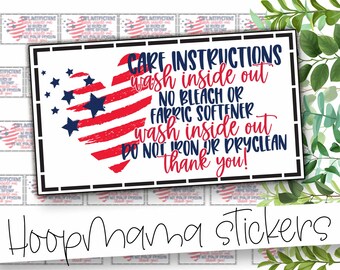 Care Instruction Cards For T-Shirts - Patriotic 4th Of July Packaging Stickers - Large 2 Inch Small Shop Branding Sticker