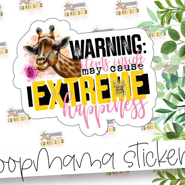 Warning Extreme Happiness Sticker Label Etsy