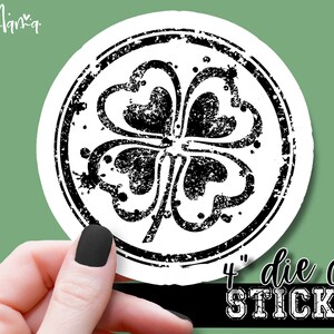 Four Leaf Clover - Four Leaf Clover Circle Laptop or Waterbottle Tumbler 4 Inch Decal - Vinyl Waterproof Sticker