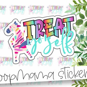 Treat Yo ' Self - Kleurrijke Rainbow Zebra Verpakkingsstickers - Grote 2 Inch Sticker Voor Kleine Winkels - Winkel Kleine Stickers - 24 Stickervel